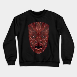 Red Tiki face mask line drawing Crewneck Sweatshirt